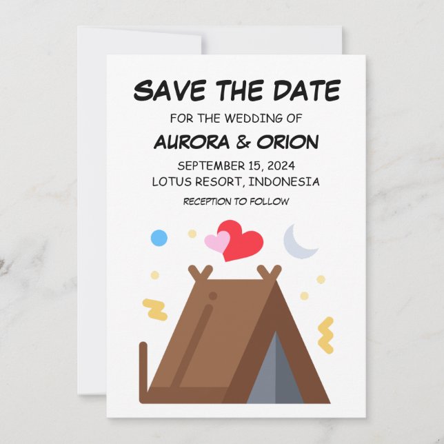 Cartes de mariage en camping "save the date" (Devant)