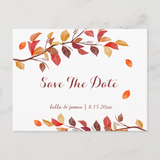 Cartes de mariage Feuilles d'automne Enregistrer l (Devant)