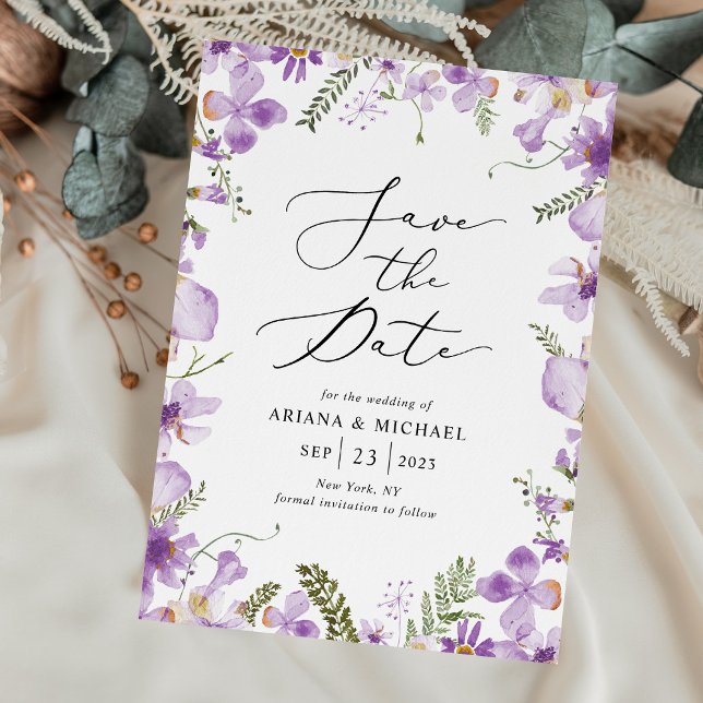 Cartes de mariage Fleurs sauvages violettes Enregi (Créateur téléchargé)