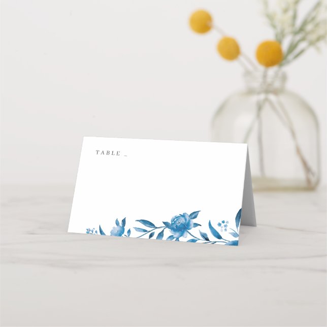 Cartes de mariage floral bleu et blanc (Devant)