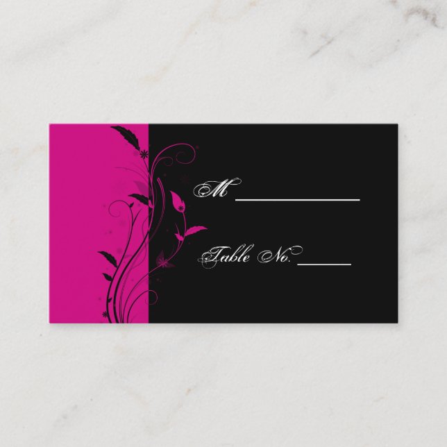 Cartes de Mariage Fuchsia et Black Floral (Devant)