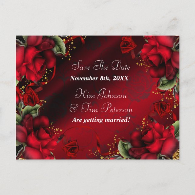 Cartes de mariage gothique aux roses rouges pour a (Devant)