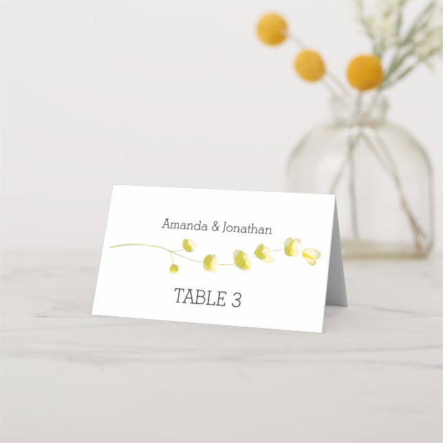 Cartes de Mariage minimaliste Jaune Florale (Devant)