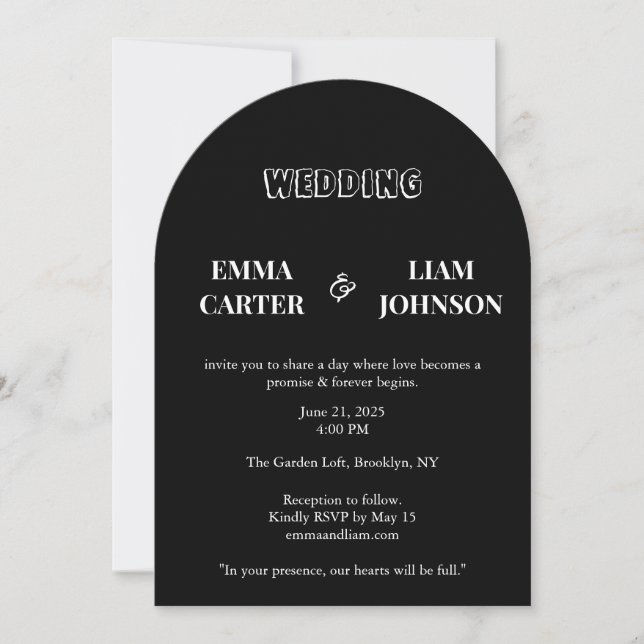 Cartes de mariage noir et blanc intemporelles (Devant)