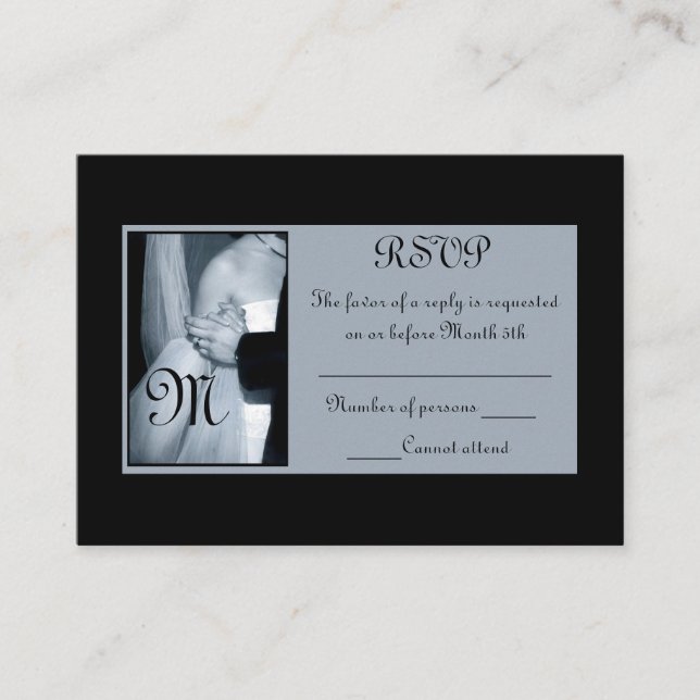 Cartes de mariage noir et blanc RSVP (Devant)
