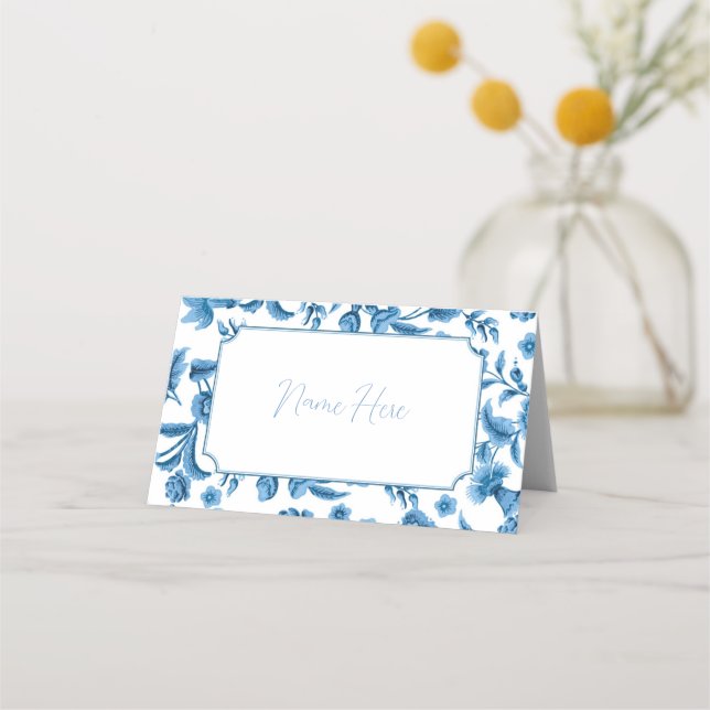 Cartes de mariage Noms Chintz Bleu Blanc Floral (Devant)