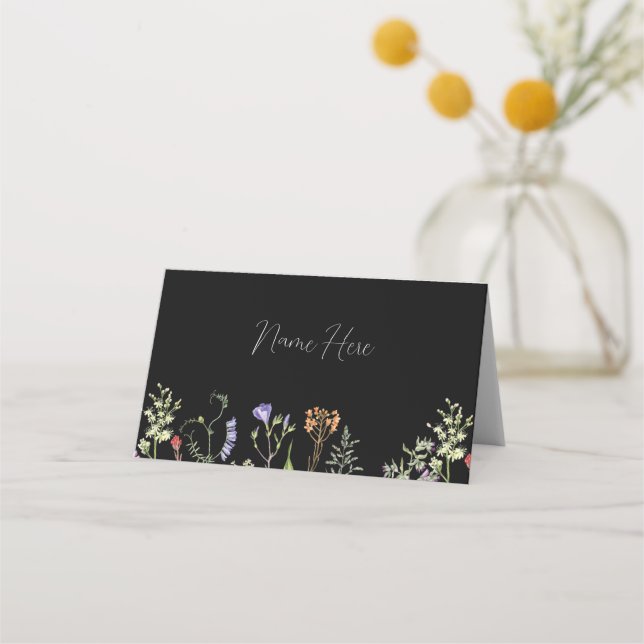 Cartes de mariage Noms Fleurs sauvages Floral Dark (Devant)