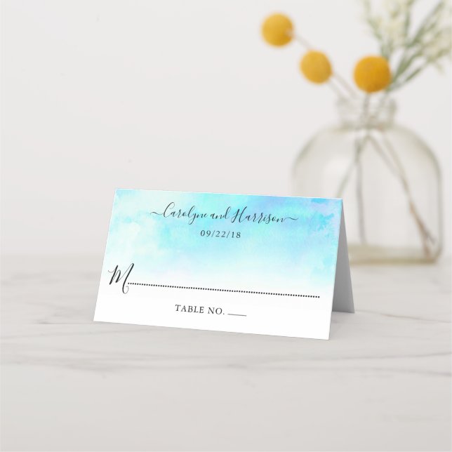 Cartes de Mariage Ombre Aquarelle - Bleu (Devant)