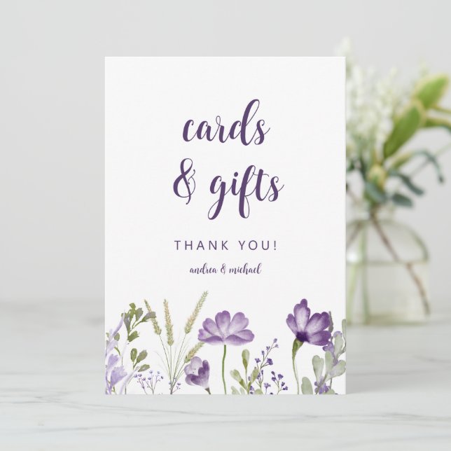Cartes de mariage & Pancarte de cadeaux Fleur viol (Debout devant)