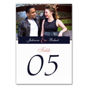 Cartes de Mariage photo bleu et corail de la Marin