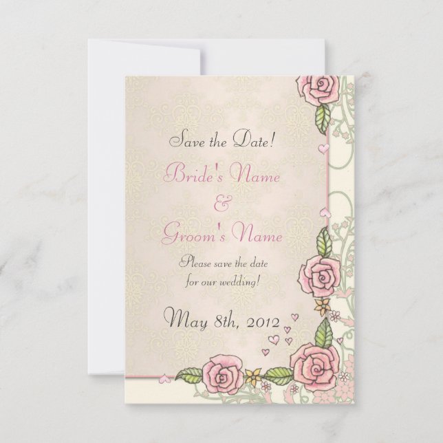 Cartes de mariage 'Pink Spring Roses' pour annonce (Devant)