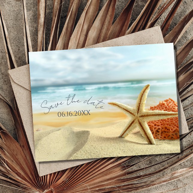 Cartes de mariage plage étoile de mer Enregistrez  (Créateur téléchargé)