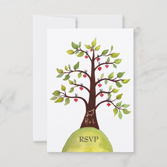 Cartes de mariage pour l'arbre vert RSVP Monogram (Devant)