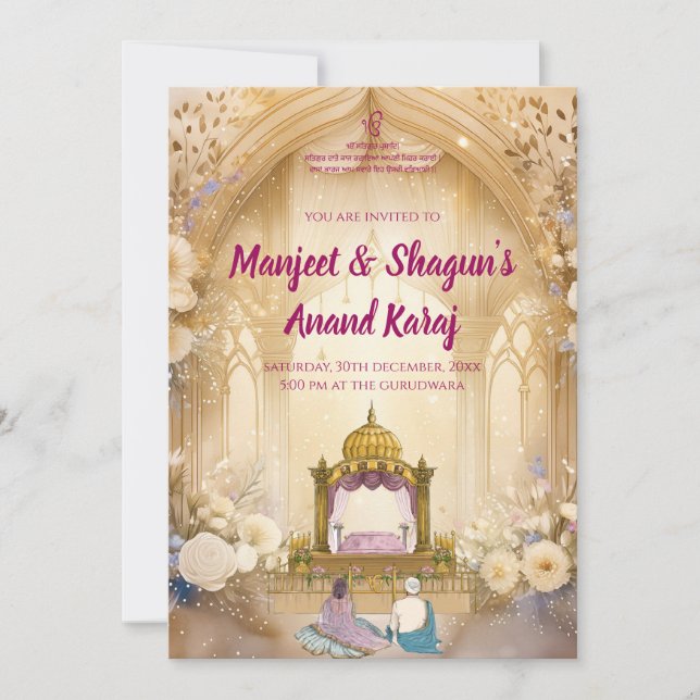 Cartes de mariage punjabi Invitations sikh numériq (Devant)