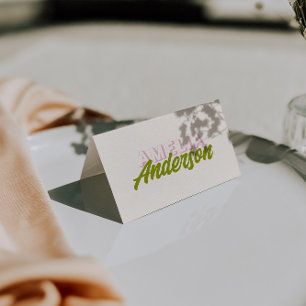 Cartes de mariage rétro funk vert coloré rose