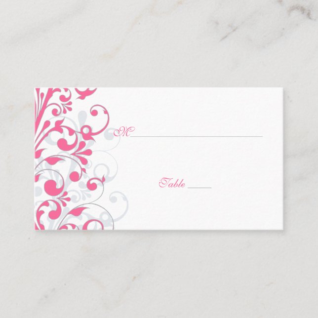 Cartes de Mariage Rose, Gris, Blanc Floral (Devant)