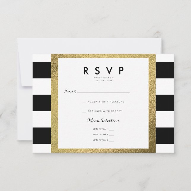 Cartes de mariage RSVP à rayures noires et blanche (Devant)