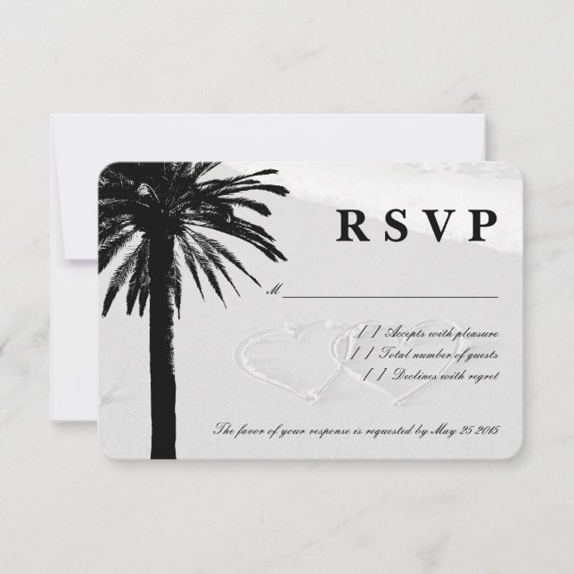 Cartes de mariage RSVP Coeurs dans le sable | Thèm (Devant)