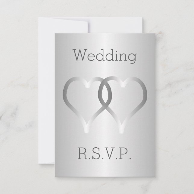 Cartes de mariage RSVP Coeurs d'argent (Devant)