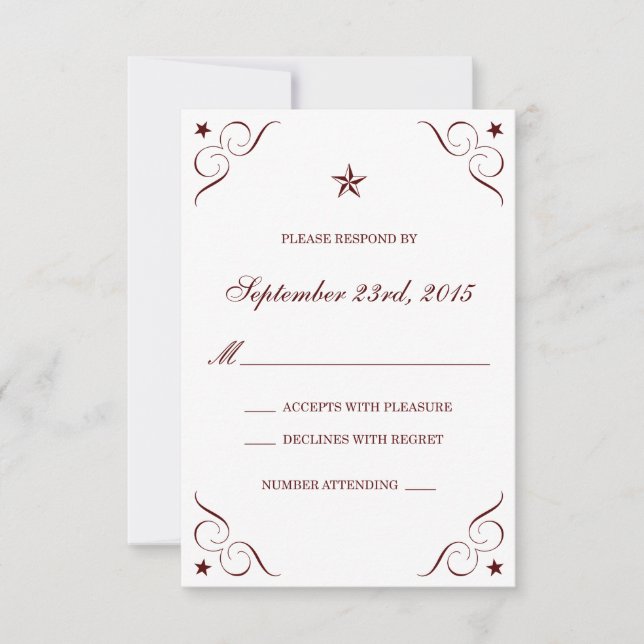 Cartes de mariage RSVP Maroon Texas Lone Star (Devant)