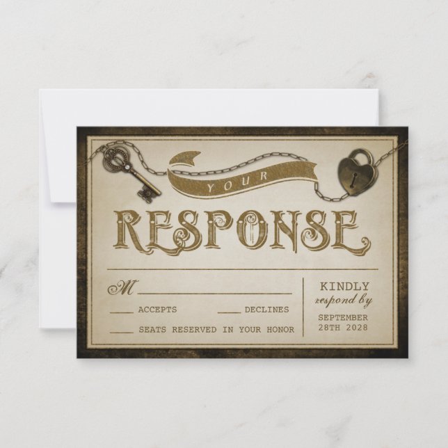 Cartes de mariage RSVP pour clé de serrure cardiaq (Devant)
