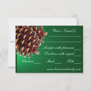 Cartes de mariage RSVP pour cône de pin vert rusti