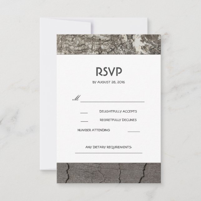 Cartes de mariage RSVP Rustic Wood Birch (Devant)