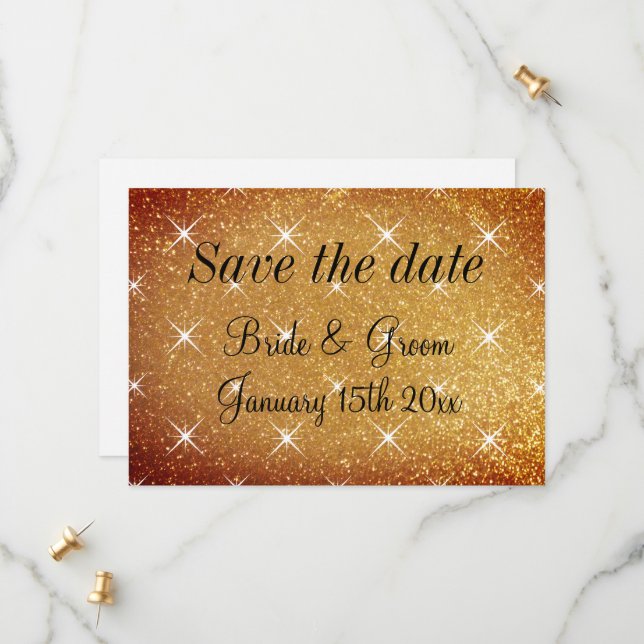 Cartes de mariage Save the date avec étoiles paill (Devant/Arrière en situation)