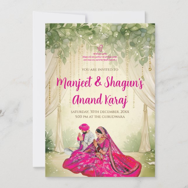 Cartes de mariage Sikh numériques invitations pend (Devant)