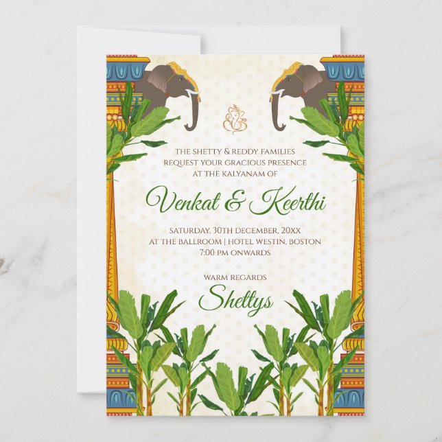Cartes de mariage sud-indiennes & invitation de ma (Devant)