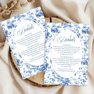 Cartes de mariage Toile Roses Bleues avec détails 