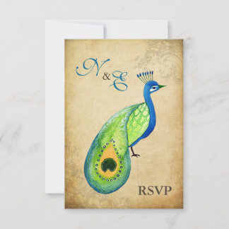 Cartes de mariage Vintage de paon RSVP Monogramme