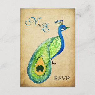 Cartes de mariage Vintage de paon RSVP Monogramme
