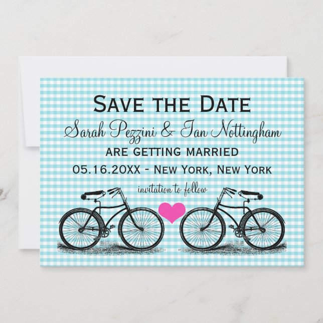 Cartes de mariage vintage vélo Save the Date (Devant)