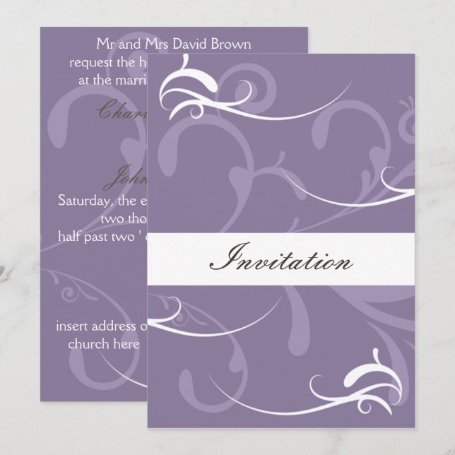 Cartes de mariage violettes et élégantes (Devant / Derrière)