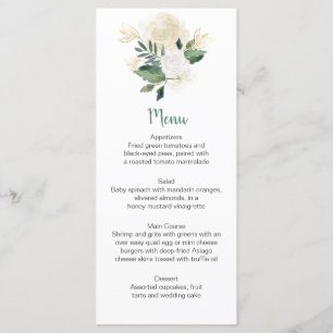 Cartes de menu à rack Fleurs Roses Blanches Crème