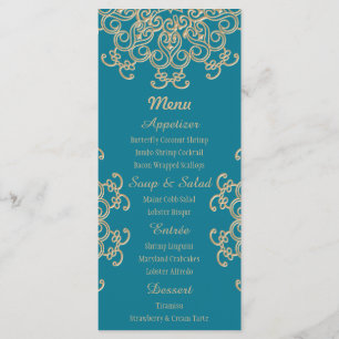 Cartes de menu Aquamarine et Gold Indian Style