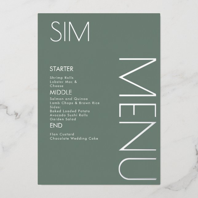 Cartes de menu argentées en relief avec logo initi (Recto)