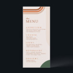 Cartes de menu beige en arc abstrait, Terracotta,<br><div class="desc">Cartes de menu bohème modernes avec des formes d'arc. La couleur principale de la carte de menu est beige,  avec des formes d'arc en vert foncé,  rouille et couleurs terracotta. Suivant les tendances modernes,  ce menu sera sûrement un détail frappant sur la table.
Collection : https://www.zazzle.com/collections/boho_arch_abstract_wedding_collection-119061662657911589</div>