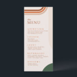 Cartes de menu beige en arc abstrait, Terracotta,<br><div class="desc">Cartes de menu bohème modernes avec des formes d'arc. La couleur principale de la carte de menu est beige,  avec des formes d'arc en vert foncé,  rouille et couleurs terracotta. Suivant les tendances modernes,  ce menu sera sûrement un détail frappant sur la table.
Collection : https://www.zazzle.com/collections/boho_arch_abstract_wedding_collection-119061662657911589</div>