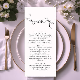 Cartes de menu Boho Noir et Blanc simples