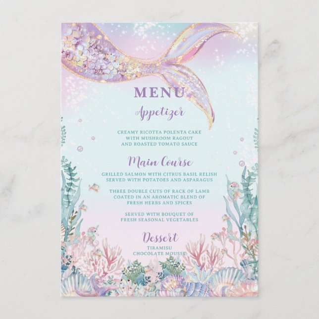 Cartes de menu Budget Ethereal Sirène sous la mer (Devant)