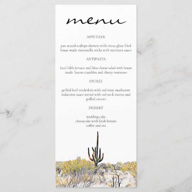 Cartes de menu Cactus Saguaro du désert d'Arizona (Devant)