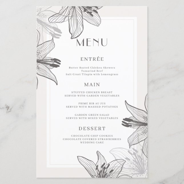 Cartes de menu Classic Illustrated Floral Lilies (Devant)