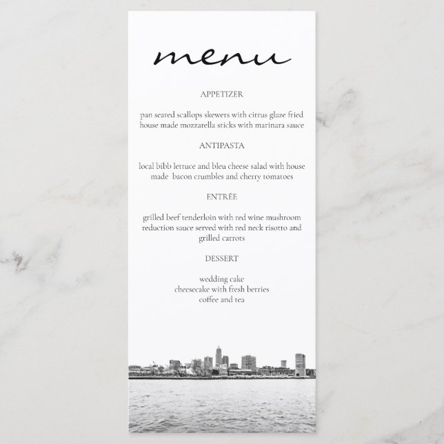 Cartes de menu Cleveland Skyline simples (Devant)