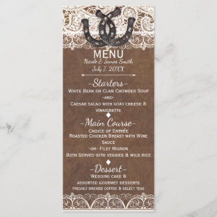 Cartes de menu Country Western Fer à cheval rustiq