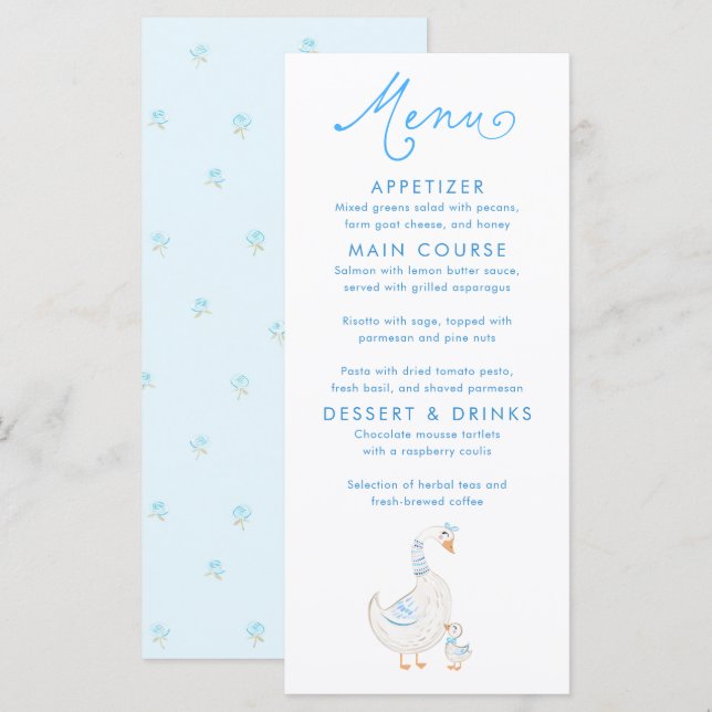 Cartes de menu de Baby Shower sur le thème de l'oi (Devant / Derrière)