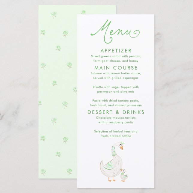 Cartes de menu de Baby Shower sur le thème de l'oi (Devant / Derrière)