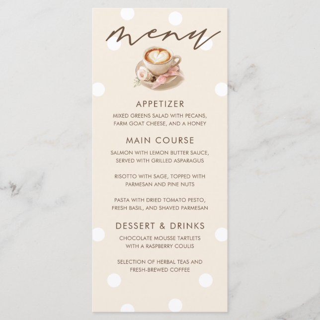 Cartes de menu de Baby Shower sur le thème du café (Devant)