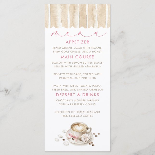 Cartes de menu de Baby Shower sur le thème du café (Devant)